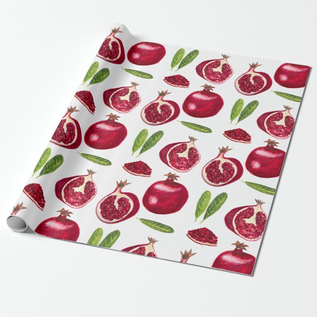 Autumn Pomegranates fruity watercolor Wrapping Paper (Unrolled)