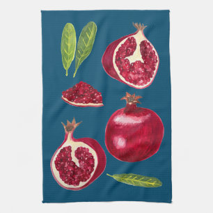 Autumn Pomegranates Watercolor Painting Tea Towel