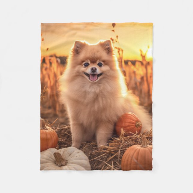 Autumn Pomeranian Fleece Blanket (Front)