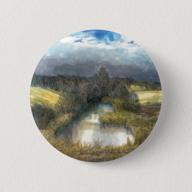 autumn pond 6 cm round badge (Front)