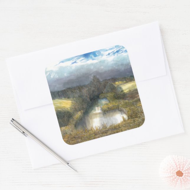 autumn pond square sticker (Envelope)