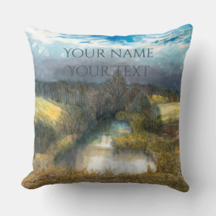 autumn pond watercolor painting cushion