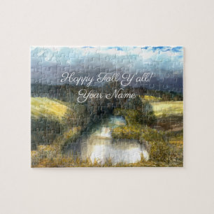 Autumn pond watercolor painting jigsaw puzzle