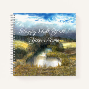 Autumn pond watercolor painting notebook