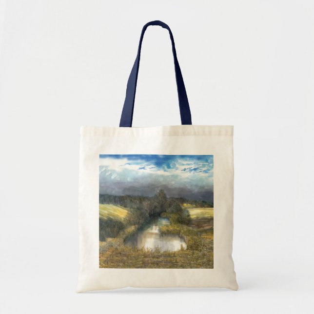 autumn pond watercolor painting tote bag (Front)