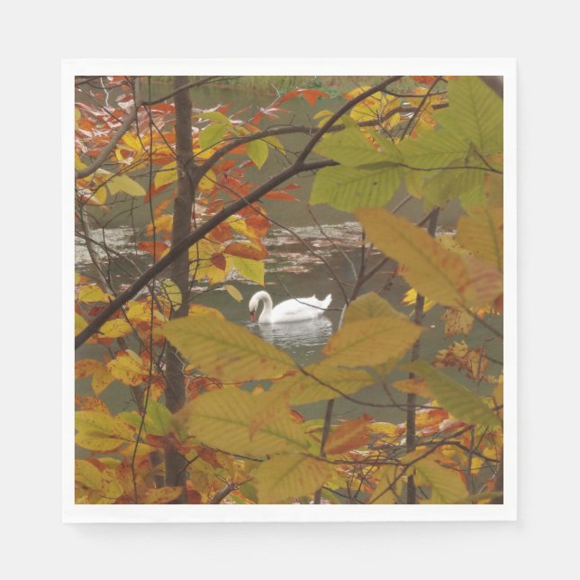 Autumn Pond with Swan Napkin (Front)