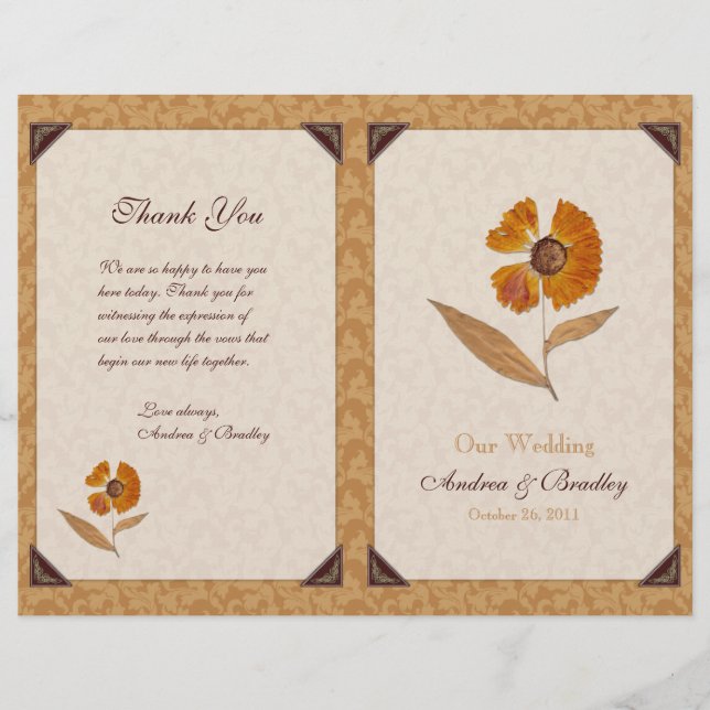 Autumn Pressed Flower Wedding Program (Front)