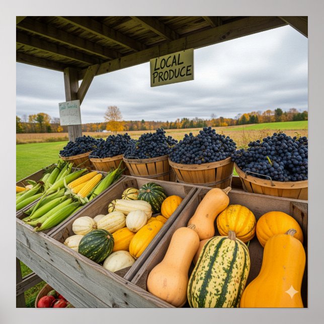 Autumn Produce at the Farm Stand Poster (Front)