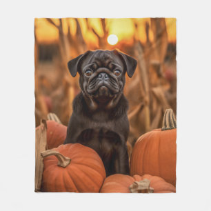 Autumn Pug Fleece Blanket