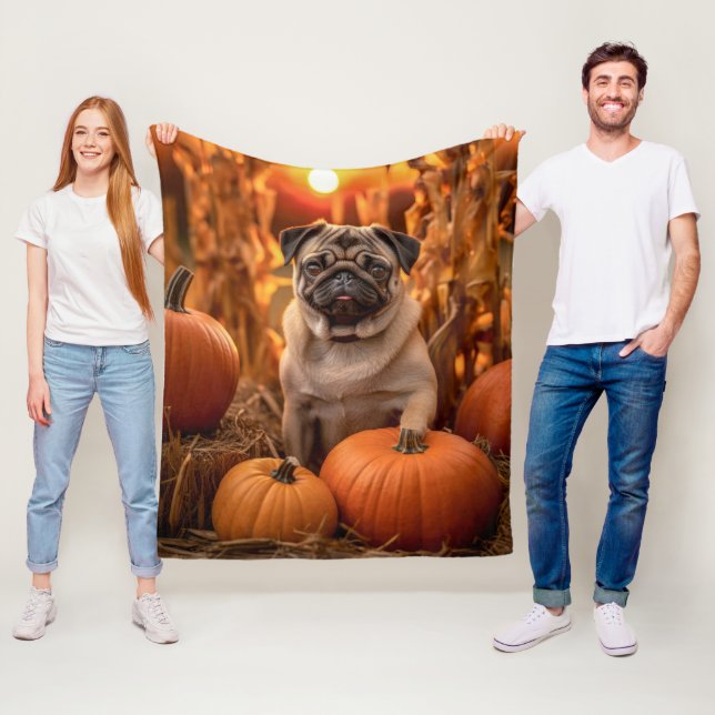 Autumn Pug Fleece Blanket (In Situ)