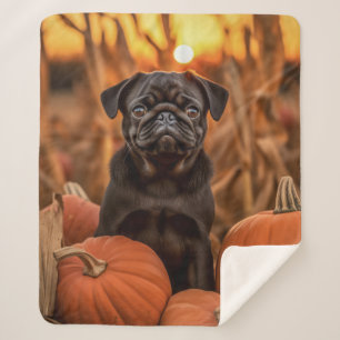 Autumn Pug Sherpa Blanket
