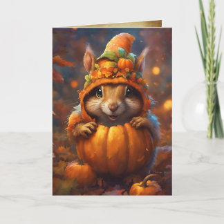Autumn Pumkin Squirrel, Happy Halloween Cute Card