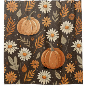 Autumn Pumpkin and Daisy Floral Pattern Shower Curtain