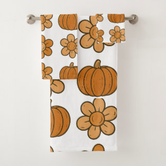 Autumn Pumpkin and Daisy Pattern Bath Towel Set