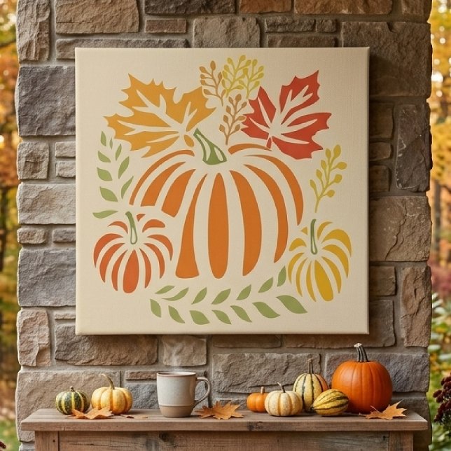 Autumn Pumpkin And Falling Leaves Seamless Pattern Canvas Print (Creator Uploaded)