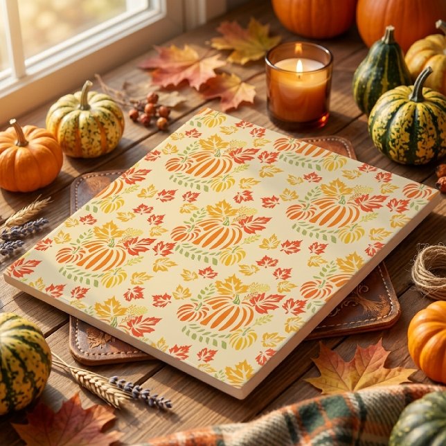 Autumn Pumpkin And Falling Leaves Seamless Pattern Tile (Creator Uploaded)