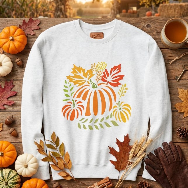 Autumn Pumpkin And Falling Leaves Sweatshirt (Creator Uploaded)