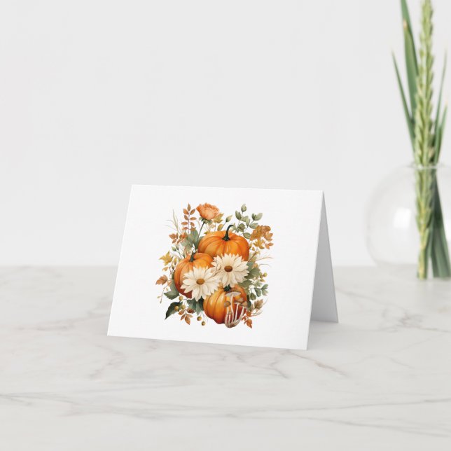 Autumn Pumpkin and Flower Illustration  Card (Front)