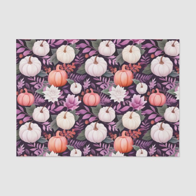 Autumn Pumpkin and Flowers Fall Decoupage Tissue Paper (Front)