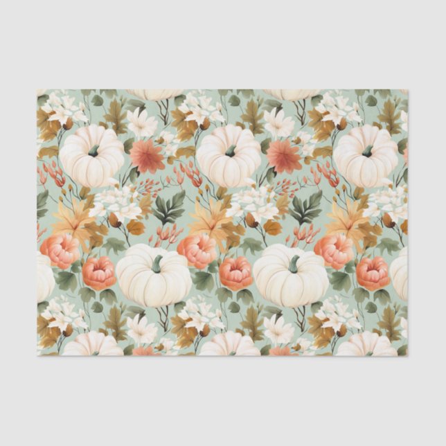 Autumn Pumpkin and Flowers Fall Decoupage Tissue Paper (Front)