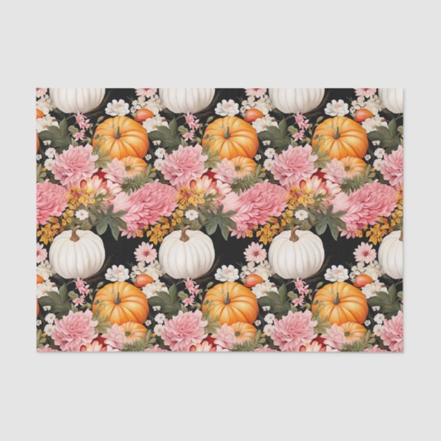 Autumn Pumpkin and Flowers Fall Decoupage Tissue Paper (Front)