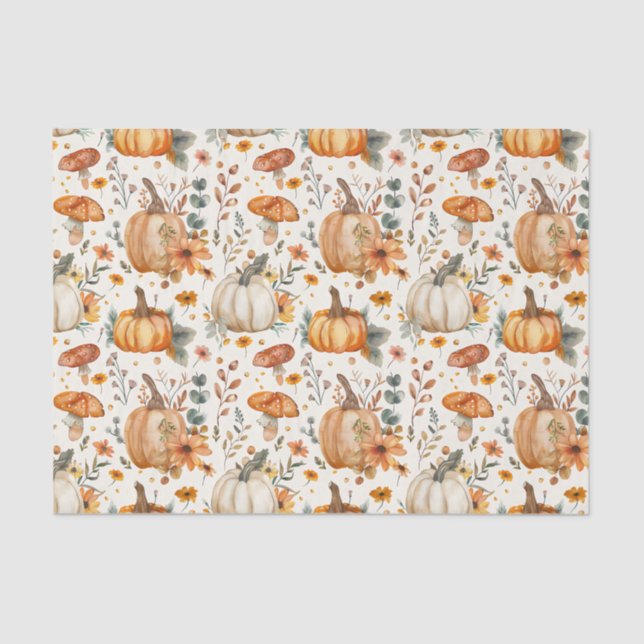 Autumn Pumpkin and Flowers Fall Decoupage Tissue Paper (Front)