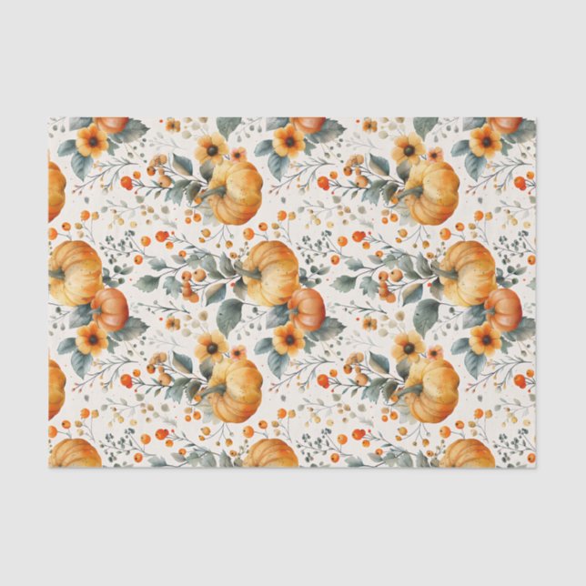 Autumn Pumpkin and Flowers Fall Decoupage Tissue Paper (Front)