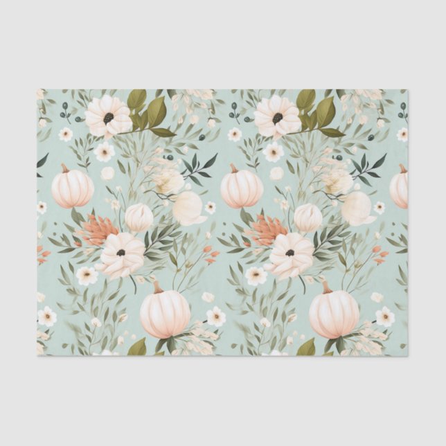 Autumn Pumpkin and Flowers Fall Decoupage Tissue Paper (Front)