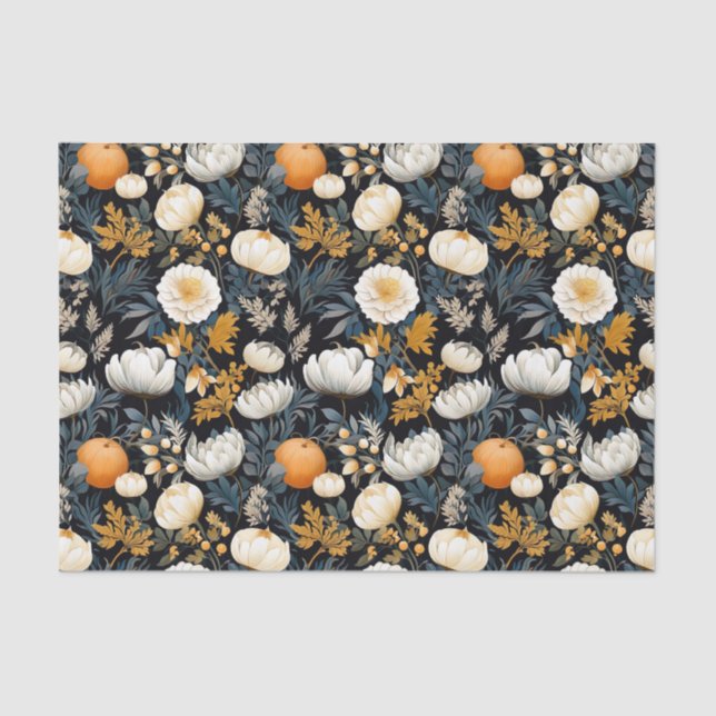 Autumn Pumpkin and Flowers Fall Decoupage Tissue Paper (Front)