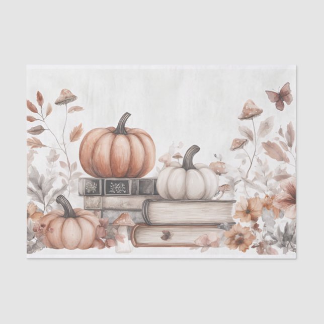 Autumn Pumpkin and Flowers Fall Decoupage Tissue Paper (Front)