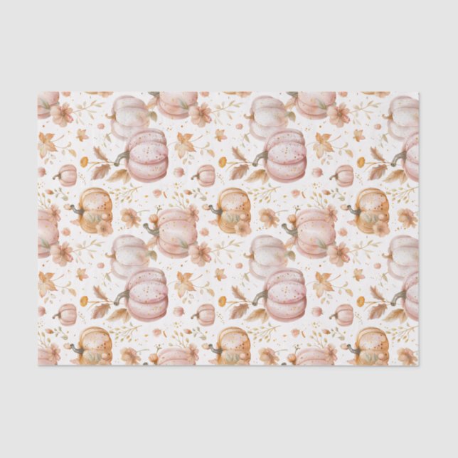 Autumn Pumpkin and Flowers Fall Decoupage Tissue Paper (Front)