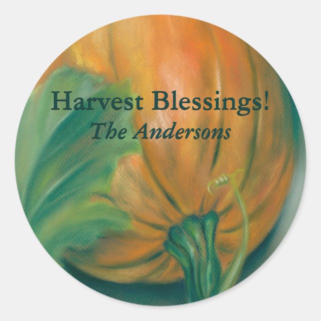 Autumn Pumpkin and Leaf Harvest Personalised Classic Round Sticker (Front)