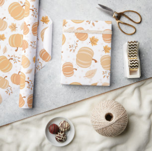 Autumn Pumpkin and Leaf Pastel Pattern Wrapping Paper