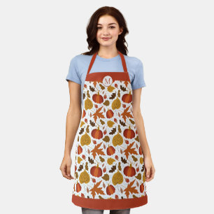 Autumn Pumpkin and Leaf Pattern Monogram Apron