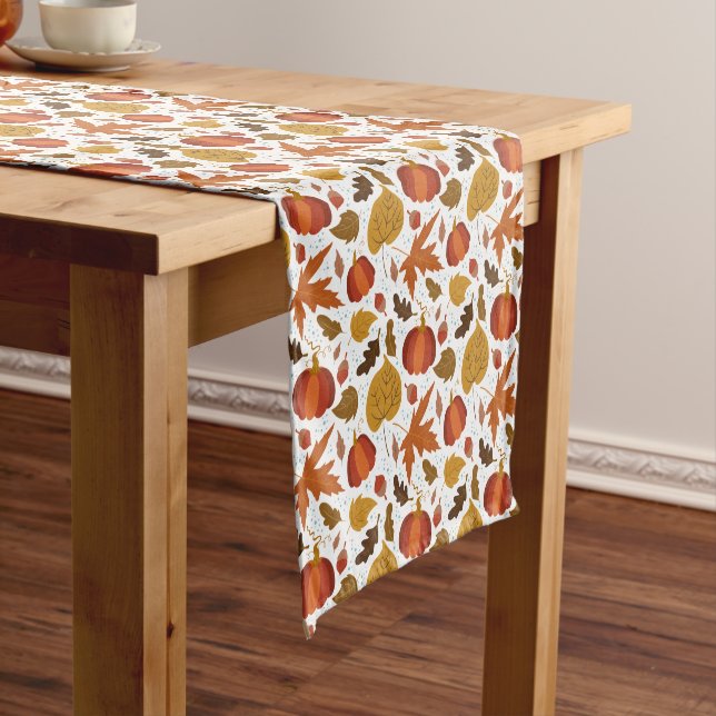 Autumn Pumpkin and Leaf Pattern Short Table Runner (In Situ)