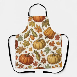 Autumn Pumpkin and Leaf Seamless Pattern Apron