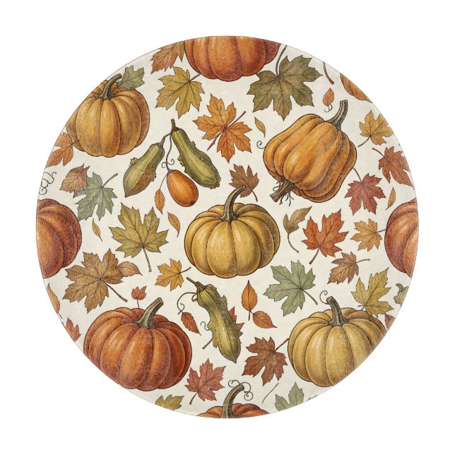Autumn Pumpkin and Leaf Seamless Pattern  Cutting Board (Front)