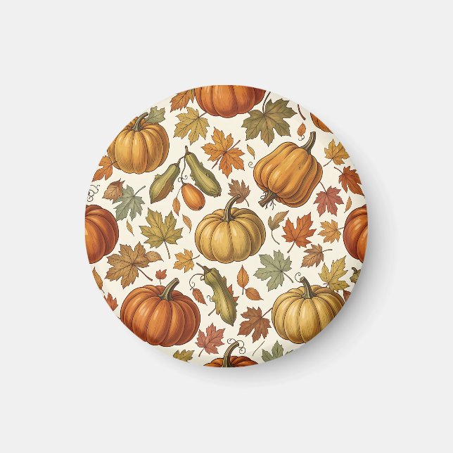 Autumn Pumpkin and Leaf Seamless Pattern  Magnet (Front)