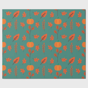 Autumn Pumpkin and Leaf Seamless Wrapping Paper