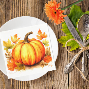 Autumn Pumpkin and Leaves Fall Napkins