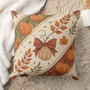 Autumn Pumpkin and Leaves Fall Pattern Cushion