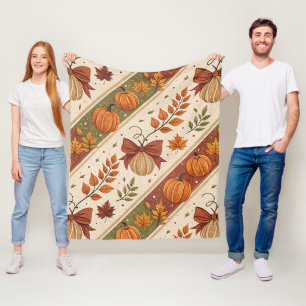 Autumn Pumpkin and Leaves Fall Pattern Fleece Blanket