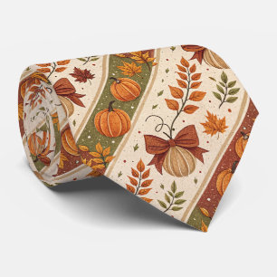 Autumn Pumpkin and Leaves Fall Pattern Tie