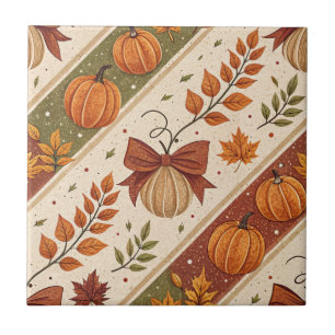 Autumn Pumpkin and Leaves Fall Pattern Tile