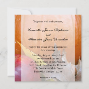 Autumn Pumpkin, Apple and Colourful Leaves Invitation
