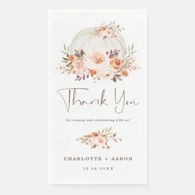 Autumn Pumpkin Baby Shower Blush Apricot Floral Pa Napkin (Front)