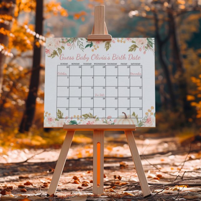 Autumn Pumpkin Baby Shower Due Date Calendar Poster (Creator Uploaded)