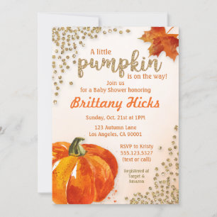 Autumn Pumpkin Baby Shower Glitter Invitation