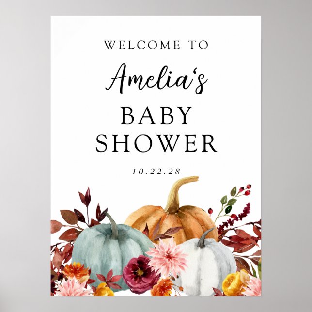 Autumn Pumpkin Baby Shower Welcome Foam Board Poster (Front)
