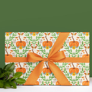 Autumn Pumpkin Botanical Design Wrapping Paper Sheet